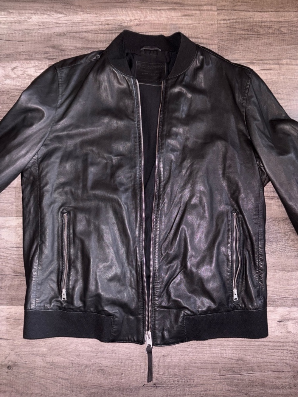 All Saints Black Leather Bomber Jacket - Picture 8 of 14